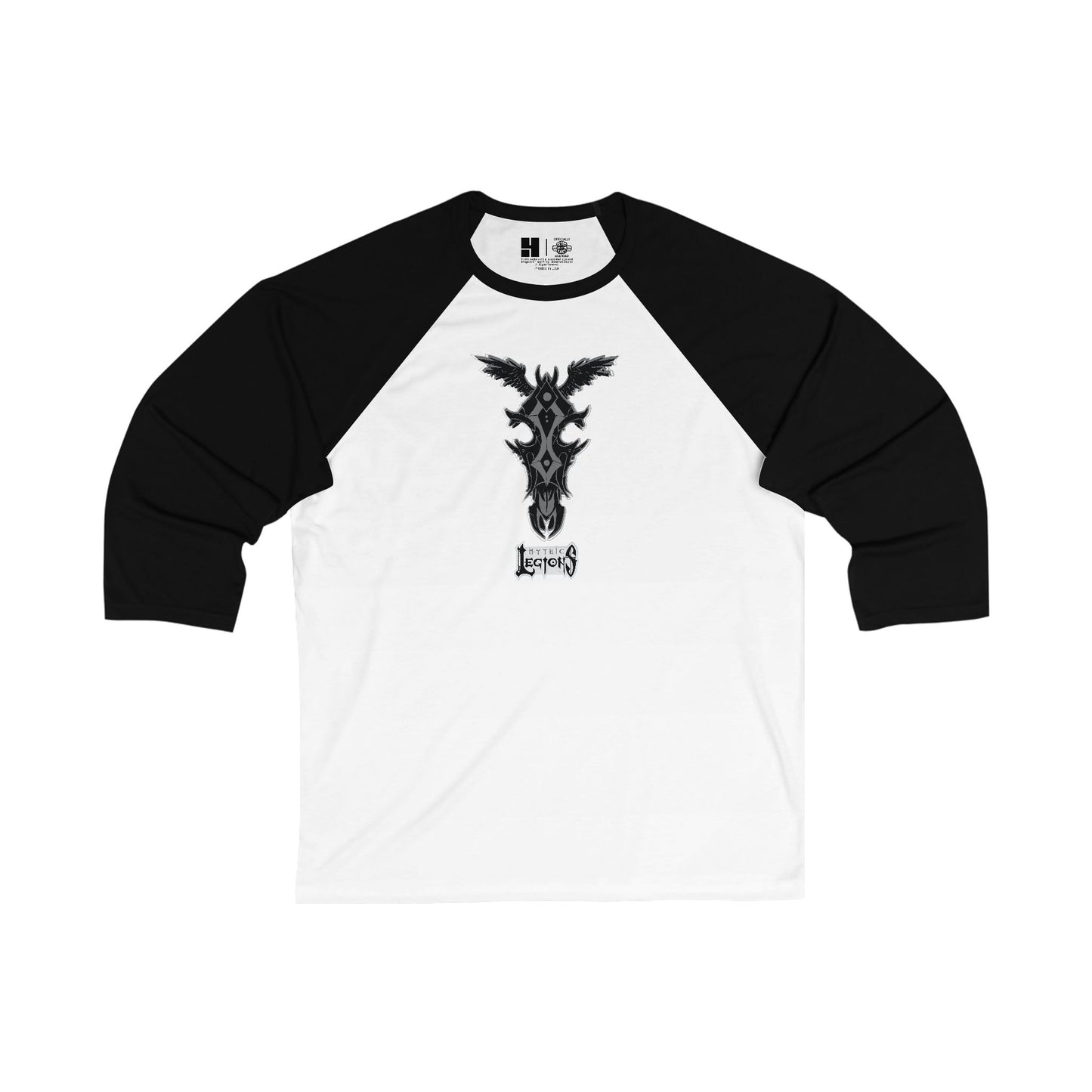 4H | Wing | Skull Logo | w_ Logo | Mythic Legions | 3\4 Sleeve Baseball T-Shirt