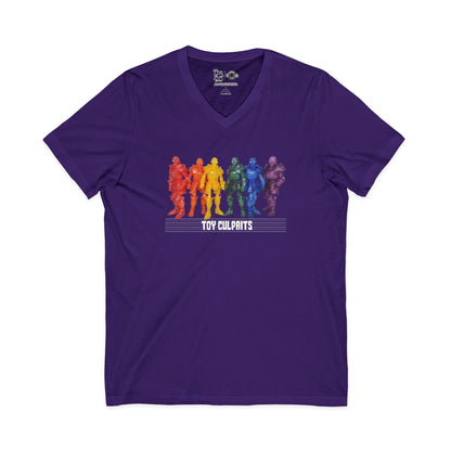 Rainbow Ghosts w/ Toy Culprits White Logo | Mythic Legions | Fan Art | V-Neck T-Shirt