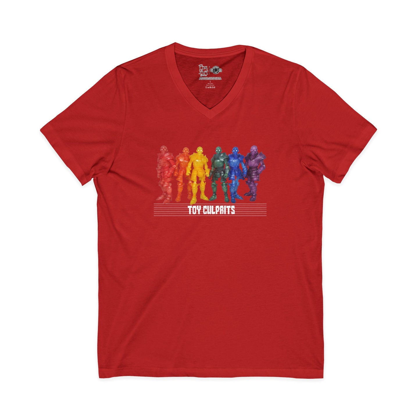 Rainbow Ghosts w/ Toy Culprits White Logo | Mythic Legions | Fan Art | V-Neck T-Shirt