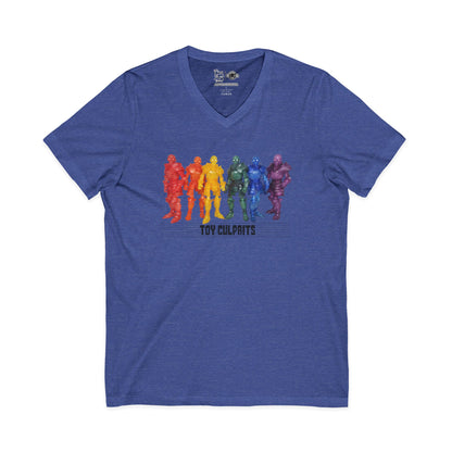 Rainbow Ghosts w/ Toy Culprits Black Logo | Mythic Legions | Fan Art | V-Neck T-Shirt