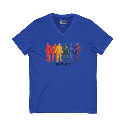 Rainbow Ghosts w/ Toy Culprits Black Logo | Mythic Legions | Fan Art | V-Neck T-Shirt