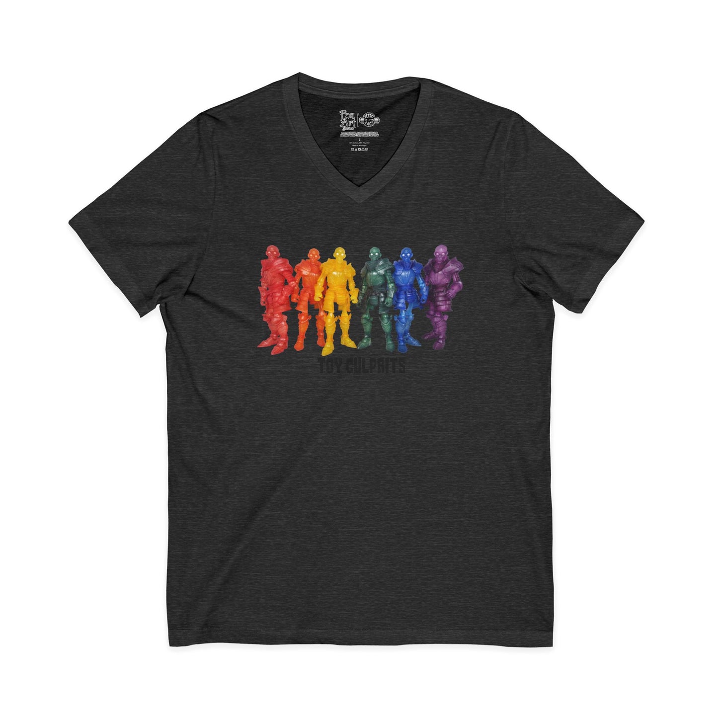 Rainbow Ghosts w/ Toy Culprits Black Logo | Mythic Legions | Fan Art | V-Neck T-Shirt