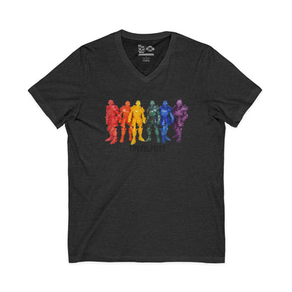 Rainbow Ghosts w/ Toy Culprits Black Logo | Mythic Legions | Fan Art | V-Neck T-Shirt