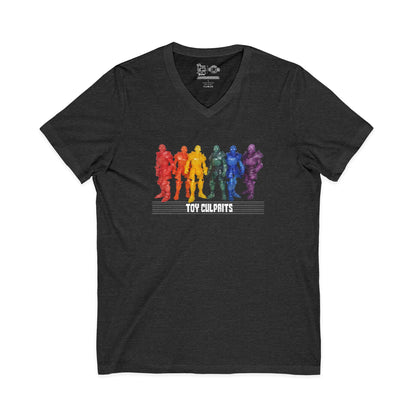 Rainbow Ghosts w/ Toy Culprits White Logo | Mythic Legions | Fan Art | V-Neck T-Shirt