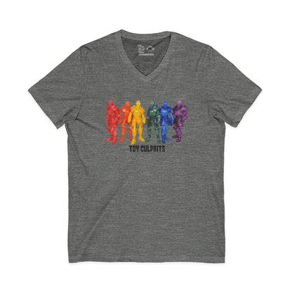 Rainbow Ghosts w/ Toy Culprits Black Logo | Mythic Legions | Fan Art | V-Neck T-Shirt