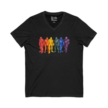 Rainbow Ghosts w/ Toy Culprits Black Logo | Mythic Legions | Fan Art | V-Neck T-Shirt