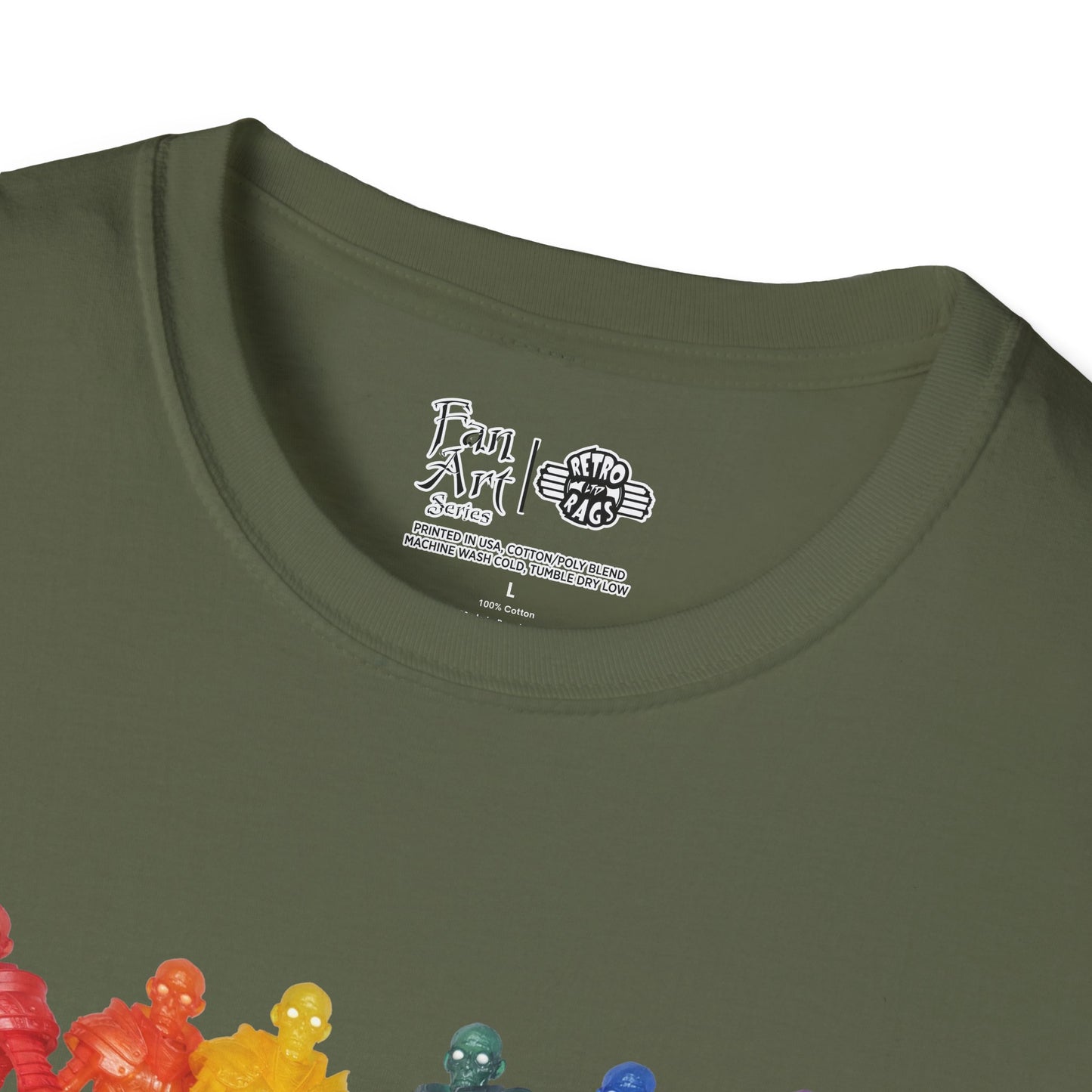 Rainbow Ghosts w/ Toy Culprits Black Logo | Mythic Legions | Fan Art | Soft T-Shirt