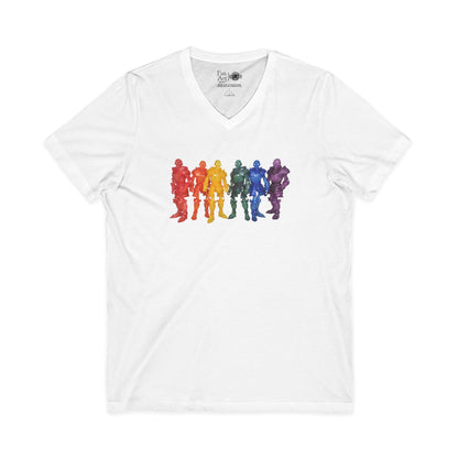 Rainbow Ghosts w/ Toy Culprits White Logo | Mythic Legions | Fan Art | V-Neck T-Shirt