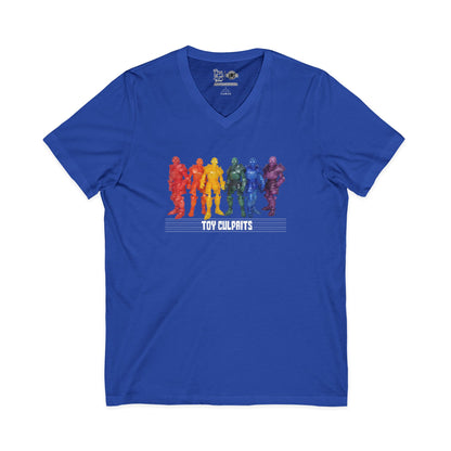 Rainbow Ghosts w/ Toy Culprits White Logo | Mythic Legions | Fan Art | V-Neck T-Shirt